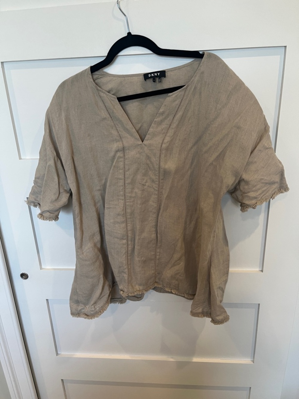 DKNY Beige V-Neck Short Sleeve Tunic Top